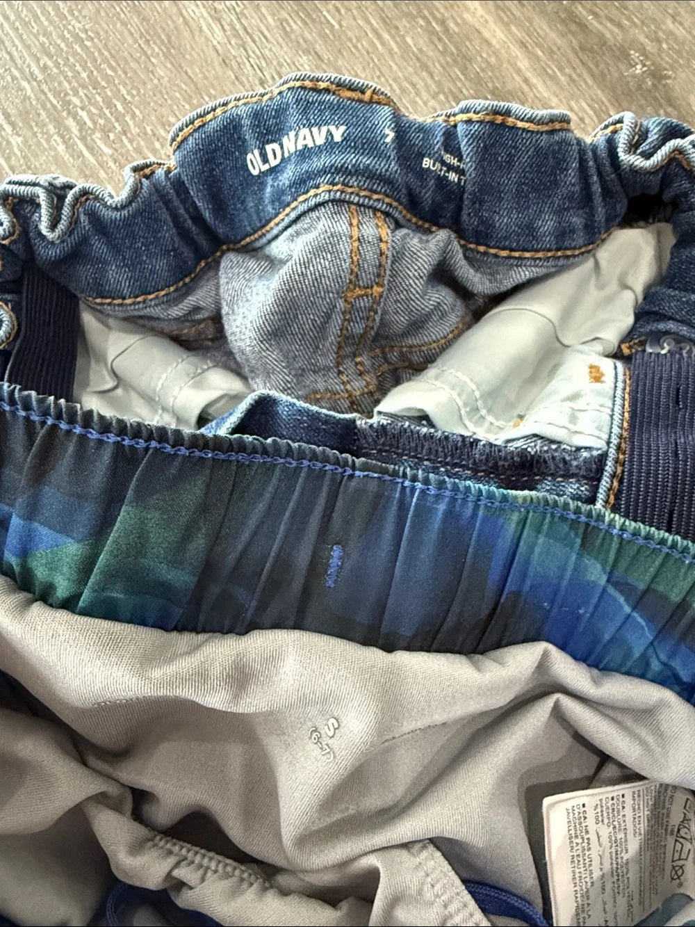 Old Navy Blue and Green Plaid Kids Swim Trunks